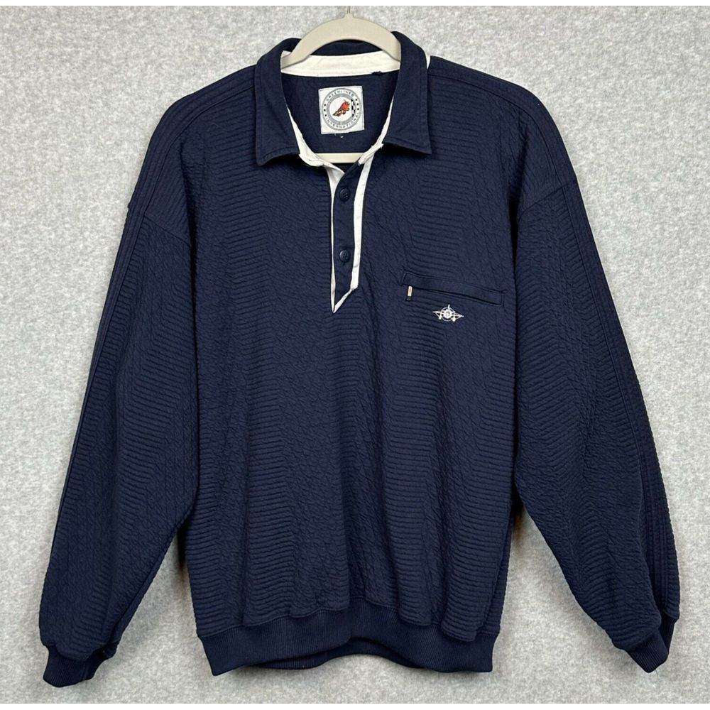 VTG Greenline International‎ Quilted Fleece Sweater Mens L Button Popover Pocket
